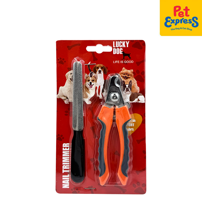 Lucky Dog Pet Nail Trimmer with Nail File Orange