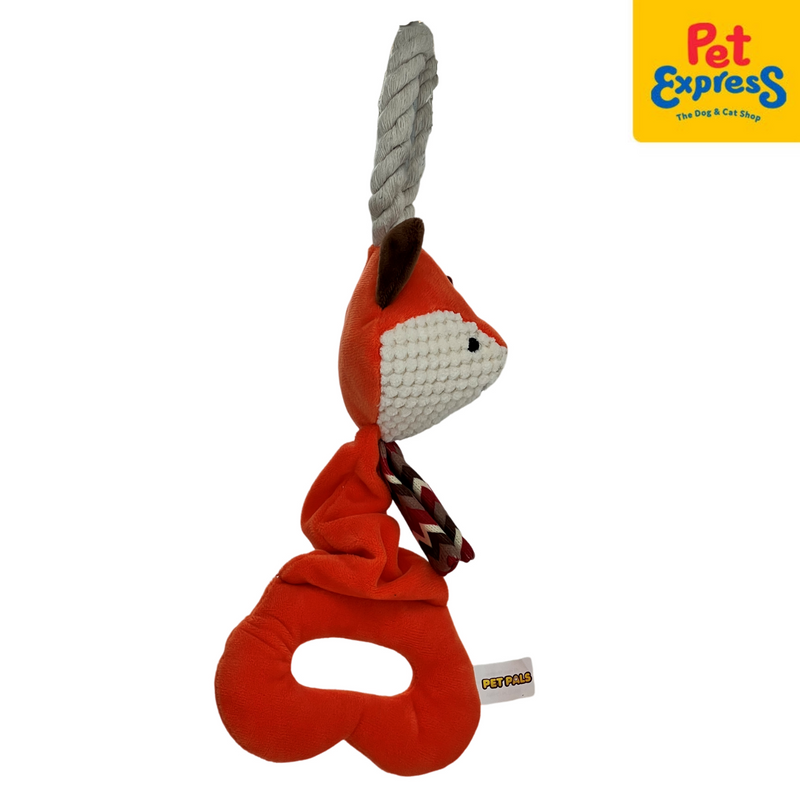 Pet Pals Plush Squeaky Elastic Red Fox with Rope Dog Toy 34cm