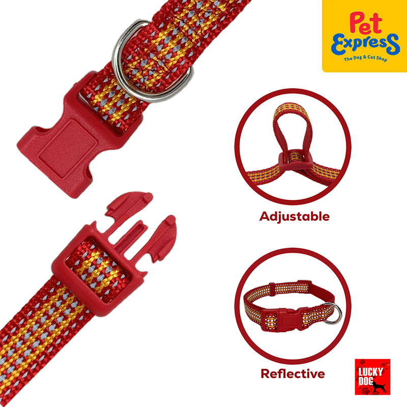 Lucky Dog Reflective 20m Dog Collar Medium Red