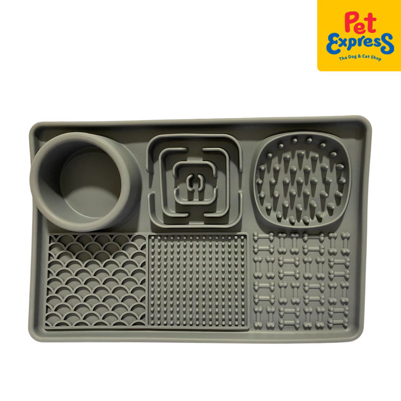 Pet Express 6 in 1 Silicone Slow Feeder and Lick Mat Dark Gray