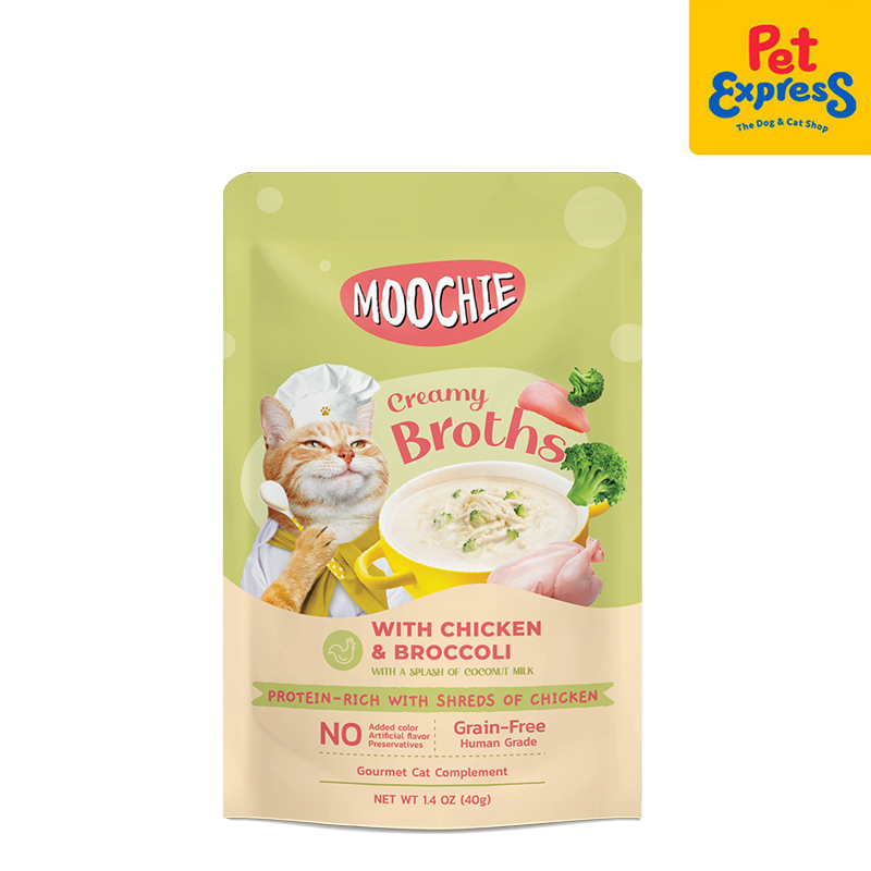 Moochie Creamy Broths Chicken Broccoli Wet Cat Food 40g (12 pouches)