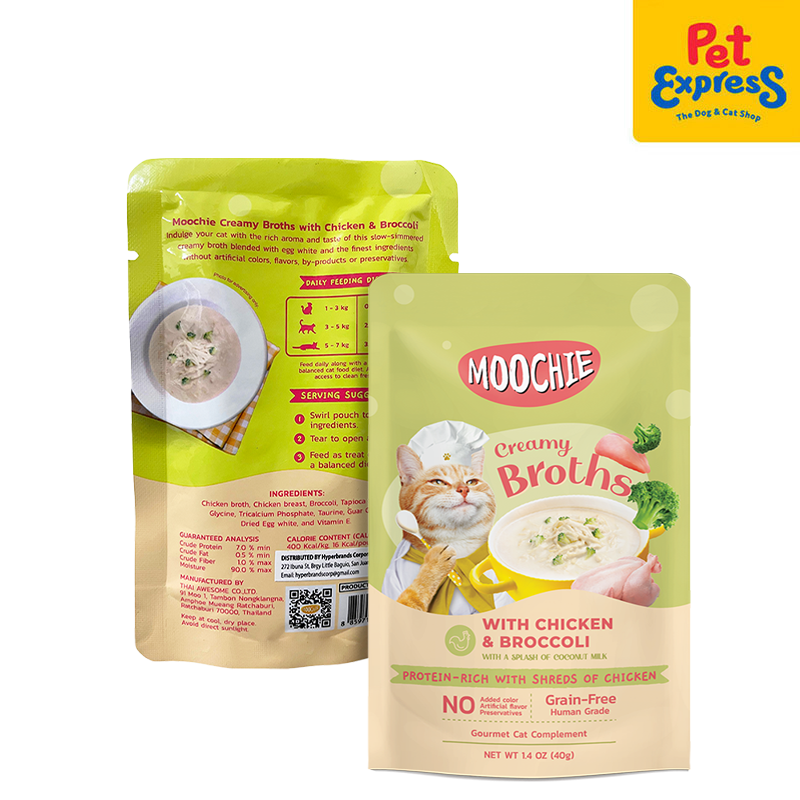 Moochie Creamy Broths Chicken Broccoli Wet Cat Food 40g (12 pouches)