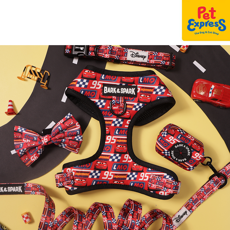 Bark and Spark Cars Lightning McQueen Dog Harness Small Red