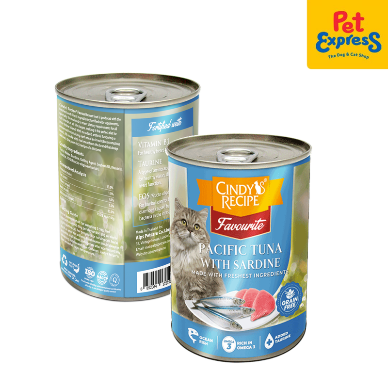 Cindy's Recipe Favourite Pacific Tuna with Sardine Wet Cat Food 400g (2 cans)