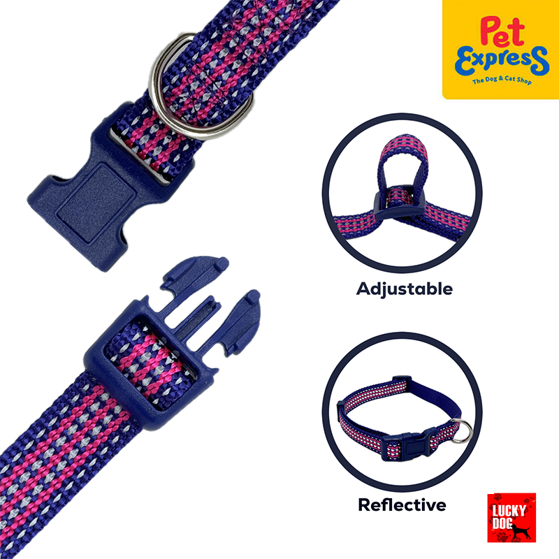 Lucky Dog Reflective 20m Dog Collar Medium Navy Blue