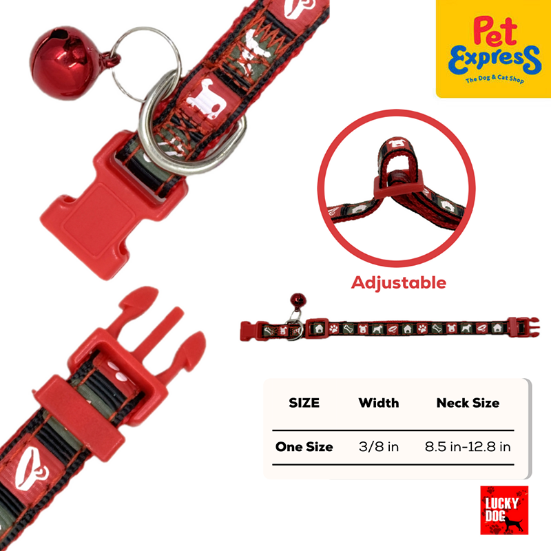 Lucky Dog 3/8 Printed Dog Collar Red