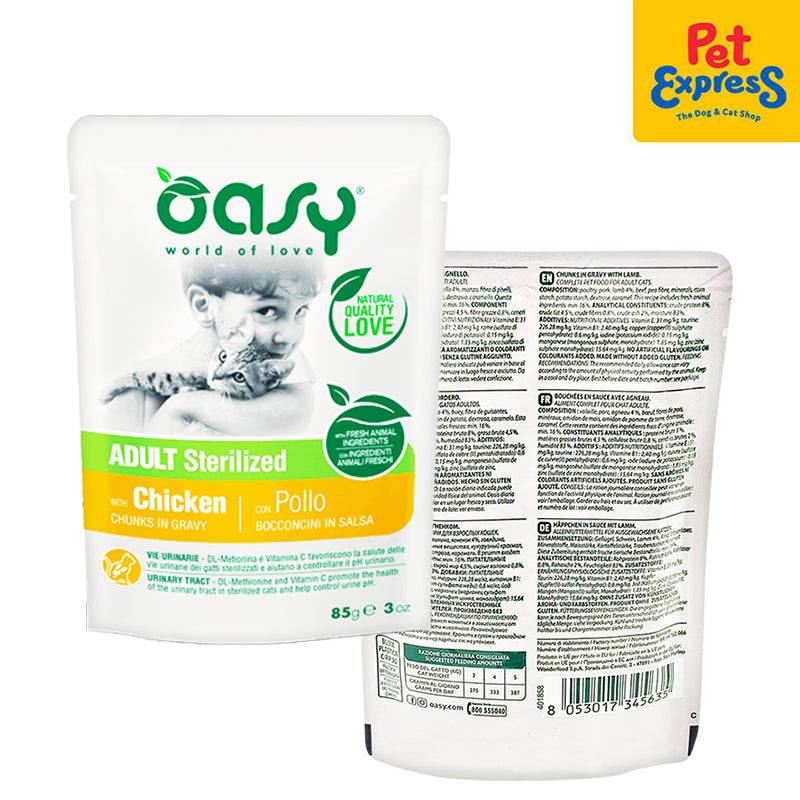 Oasy Chunks in Gravy Adult Sterilized Chicken Wet Cat Food 85g (EXPIRATION DATE: APRIL 30, 2025)