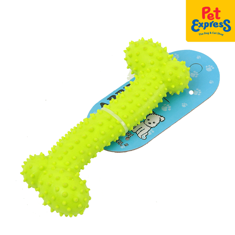 Approved Teether Bone with Spike Dog Toy 6 inches Yellow Green_side