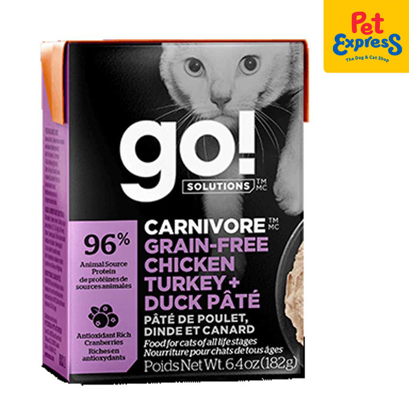 Go! Solutions Carnivore Grain Free Chicken Turkey and Duck Pate Wet Cat Food 182g