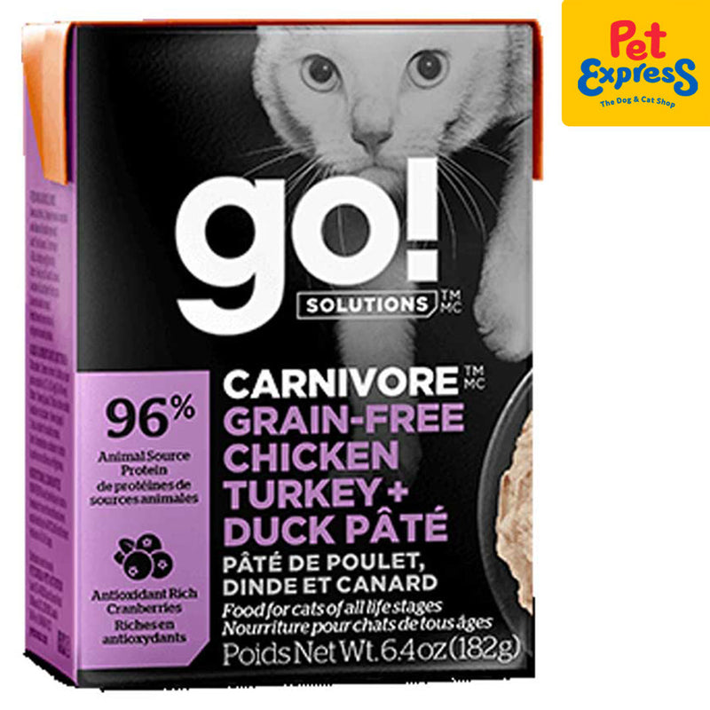 Go! Solutions Carnivore Grain Free Chicken Turkey and Duck Pate Wet Cat Food 182g