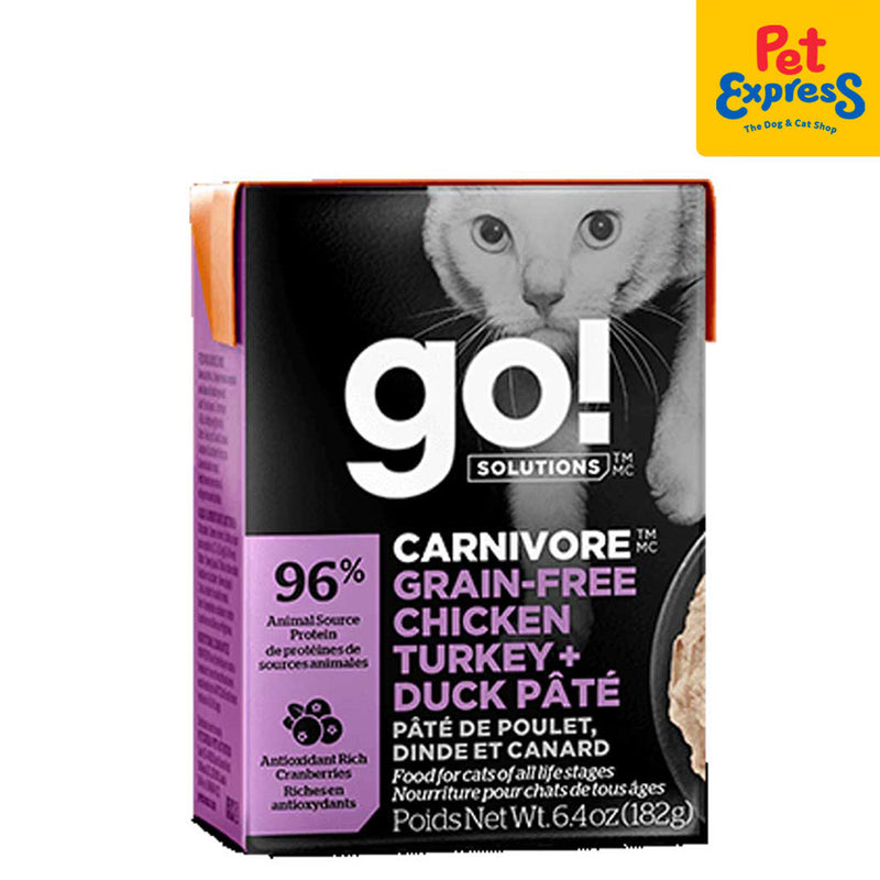 Go! Solutions Carnivore Grain Free Chicken Turkey and Duck Pate Wet Cat Food 182g