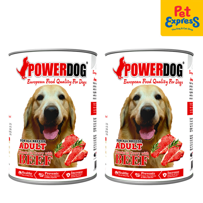 Power Dog Adult Chunks in Gravy with Beef Wet Dog Food 405g (2 cans)