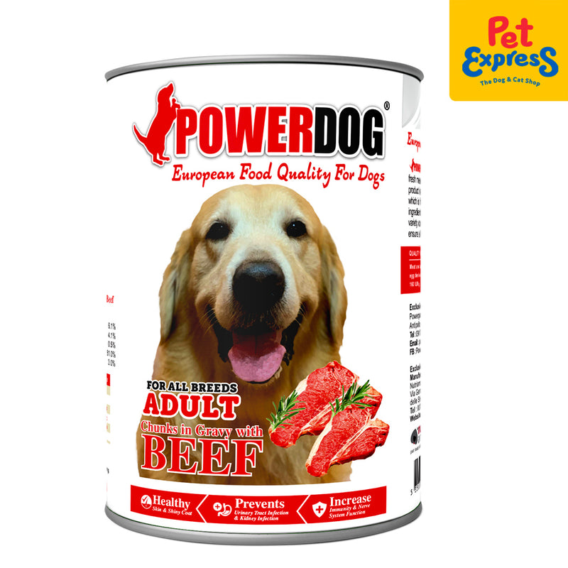 Power Dog Adult Chunks in Gravy with Beef Wet Dog Food 405g (2 cans)