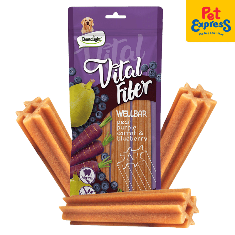 Dentalight Vital Fiber Grain Free Wellbar Stick Pear, Purple Carrot, Blueberry Dog Treats 3s 250g