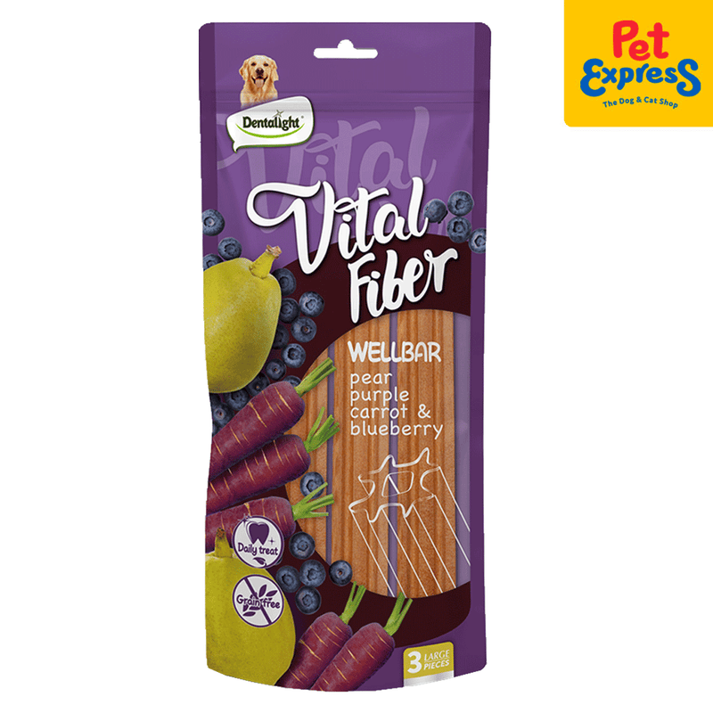 Dentalight Vital Fiber Grain Free Wellbar Stick Pear, Purple Carrot, Blueberry Dog Treats 3s 250g